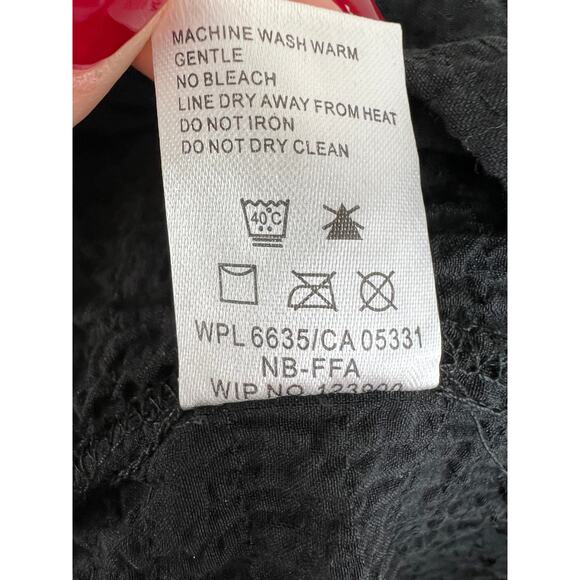 WOOLRICH Crinkle Black Short Sleeve Button-Down Tie Waist Women's Shirt S Small - Picture 7 of 9